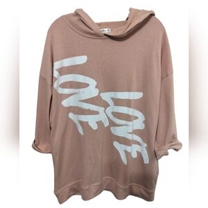 (1429) SAY WHAT? Pink Hoodie with Love Love  Imprint 3/4 Sleeve Plus Size 1X